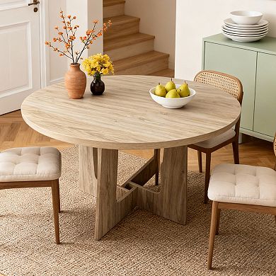 Modern 43.3" Round Dining Table, Seats 4 Kitchen Table for Dining Rooms, Space-Saving Design