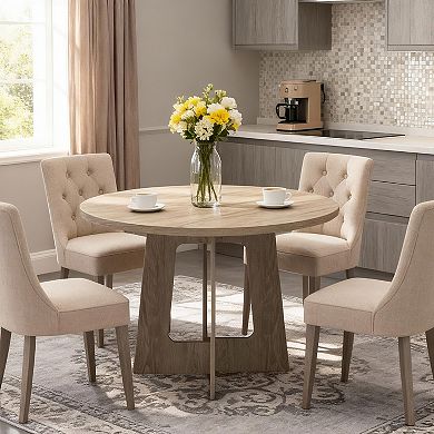 Modern 43.3" Round Dining Table, Seats 4 Kitchen Table for Dining Rooms, Space-Saving Design