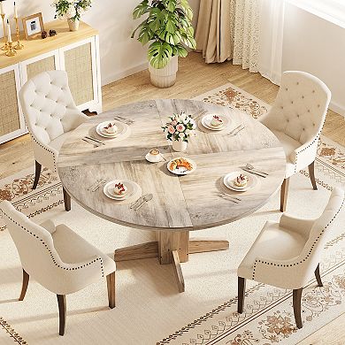 Round Dining Table with Pedestal Base, Modern 47" Wood Kitchen Table for Small Spaces