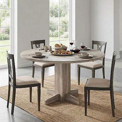 Round Dining Table with Pedestal Base, Modern 47" Wood Kitchen Table for Small Spaces