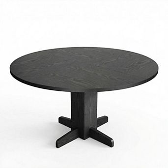 Round Dining Table with Pedestal Base, Modern 47" Wood Kitchen Table for Small Spaces
