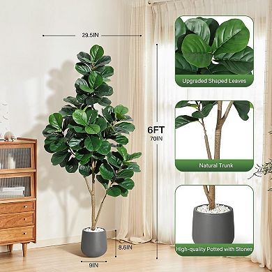Artificial Fiddle Leaf Fig Tree with Planter, Realistic Faux Tree Floor Decor for Doorway Hallway