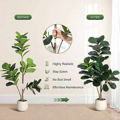 Artificial Fiddle Leaf Fig Tree with Planter, Realistic Faux Tree Floor Decor for Doorway Hallway