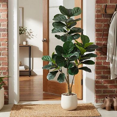 Artificial Fiddle Leaf Fig Tree with Planter, Realistic Faux Tree Floor Decor for Doorway Hallway
