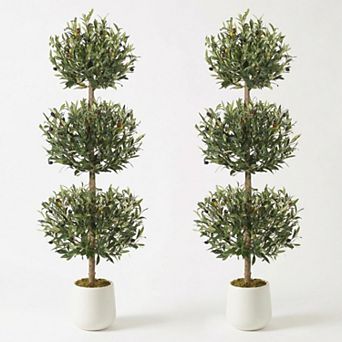 5FT Artificial Olive Tree, Lifelike Olive Topiary Plant with Pot for Indoor Outdoor Decor Set of 2