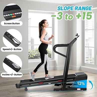 Foldable Treadmill, 350Lbs Weight Capacity Running Treadmill with Large Belt, Up & Down Hill Mode