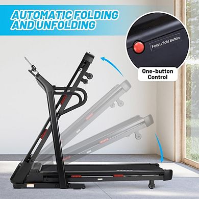 Foldable Treadmill, 350Lbs Weight Capacity Running Treadmill with Large Belt, Up & Down Hill Mode