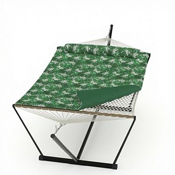 2 Person Quilted Hammock with Stand, Portable Hammock Soft Pillow Metal Base for Outdoor Patio