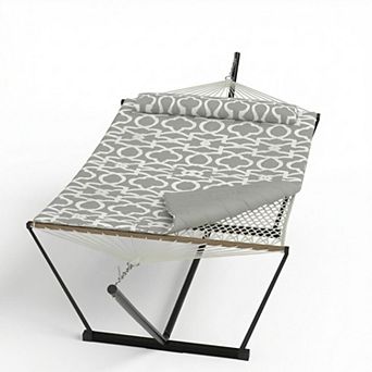 2 Person Quilted Hammock with Stand, Portable Hammock Soft Pillow Metal Base for Outdoor Patio