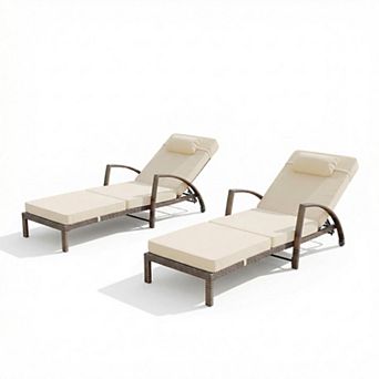 Outdoor Chaise Lounge Set of 2, 5-Position Adjustable Folding Chairs with Cushion for Poolside