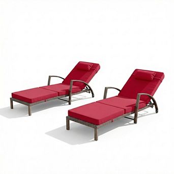 Outdoor Chaise Lounge Set of 2, 5-Position Adjustable Folding Chairs with Cushion for Poolside