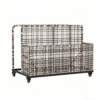 Pool Float Storage Organizer with Rolling Wheels, Outdoor Wicker Rattan Pool Caddy & Toy Basket