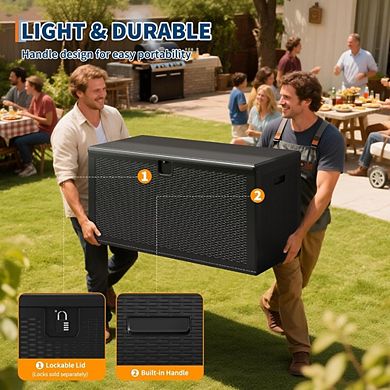 150 Gallon Large Deck Box, Outdoor Storage Box, Lockable Pool Storage Bin with Lid for Patio, Garden