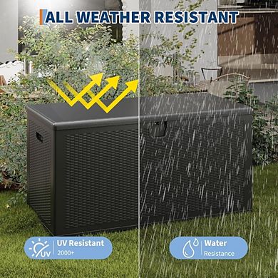 150 Gallon Large Deck Box, Outdoor Storage Box, Lockable Pool Storage Bin with Lid for Patio, Garden