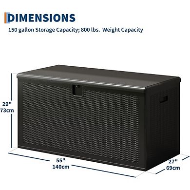 150 Gallon Large Deck Box, Outdoor Storage Box, Lockable Pool Storage Bin with Lid for Patio, Garden