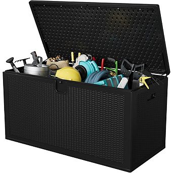 150 Gallon Large Deck Box, Outdoor Storage Box, Lockable Pool Storage Bin with Lid for Patio, Garden