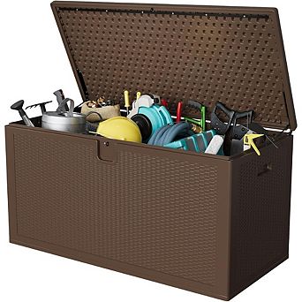 150 Gallon Large Deck Box, Outdoor Storage Box, Lockable Pool Storage Bin with Lid for Patio, Garden