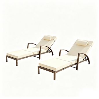 2 Pack Rattan Chaise Lounge, Folding 5-Position Adjustable, with Cushion & Pillow