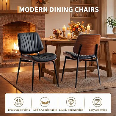 Dining Chairs Set of 2, Modern Upholstered Kitchen Chairs, Adjustable Feet, Metal Legs