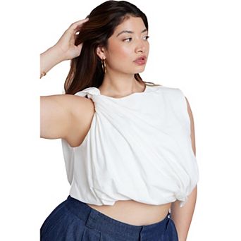 ELOQUII Women's Plus Size Twist Drape Bubble Tee