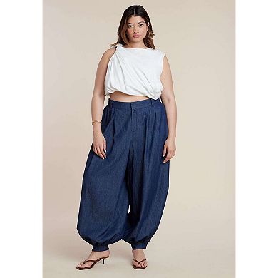 ELOQUII Women's Plus Size Twist Drape Bubble Tee