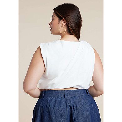 ELOQUII Women's Plus Size Twist Drape Bubble Tee