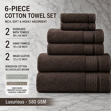 Ultra Soft 6 Piece Towel Set Highly Absorbent Ringspun Cotton Bathroom Set