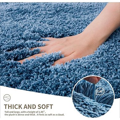 UPFHBL Non-Slip Bathroom Rugs, Ultra Thick Washable Microfiber Bath Mats, Blue