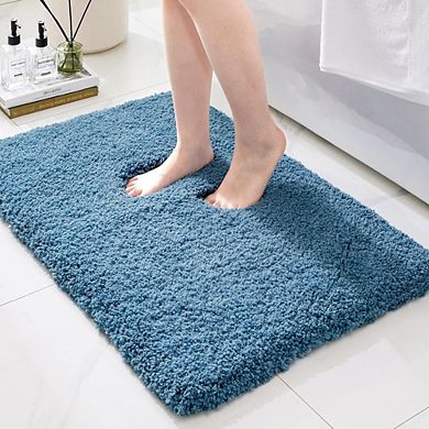 UPFHBL Non-Slip Bathroom Rugs, Ultra Thick Washable Microfiber Bath Mats, Blue