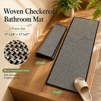 Thin Woven Bathroom Rug Set 2 Piece Non Slip Absorbent Quick Dry Washable