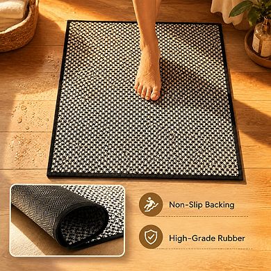 Thin Woven Bathroom Rug Set 2 Piece Non Slip Absorbent Quick Dry Washable