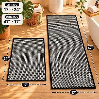 Thin Woven Bathroom Rug Set 2 Piece Non Slip Absorbent Quick Dry Washable