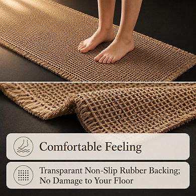 Upgraded Waffle Runner Rug Super Absorbent Non Slip Washable Tassel Bath Mat