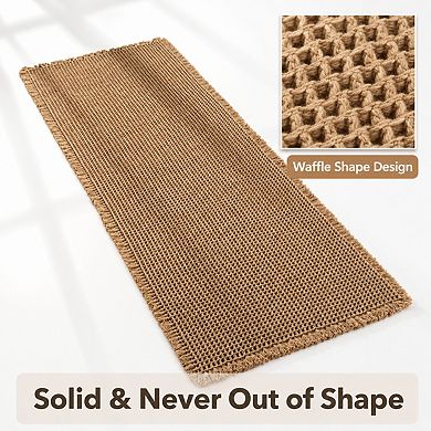 Upgraded Waffle Runner Rug Super Absorbent Non Slip Washable Tassel Bath Mat