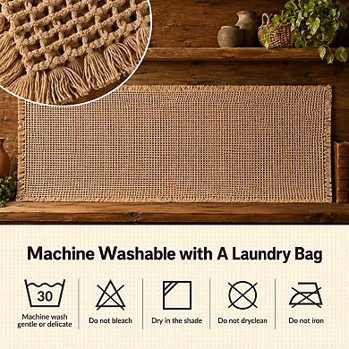 Upgraded Waffle Runner Rug Super Absorbent Non Slip Washable Tassel Bath Mat
