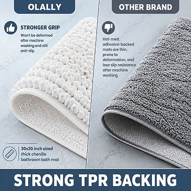 Thick Soft Absorbent Chenille Bath Rug Non Slip Quick Dry Washable Floor Mat