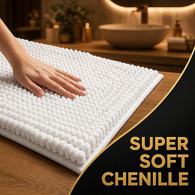 Thick Soft Absorbent Chenille Bath Rug Non Slip Quick Dry Washable Floor Mat