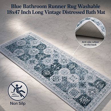 Washable Non Slip Soft Absorbent Distressed Quick Dry Bathroom Runner Rug