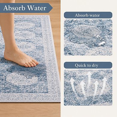 Washable Non Slip Soft Absorbent Distressed Quick Dry Bathroom Runner Rug