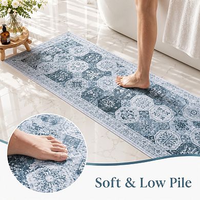 Washable Non Slip Soft Absorbent Distressed Quick Dry Bathroom Runner Rug