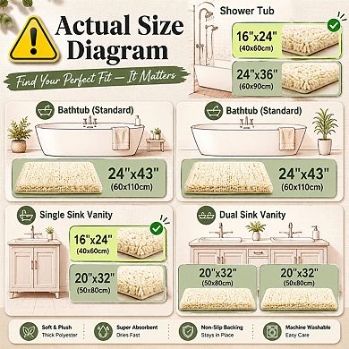Ultra Thick Soft Microfiber Bath Mat Non Slip Absorbent Machine Washable