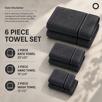 Ultra Soft 6 Pack Cotton Towel Set Quick Dry Lightweight Everyday Use
