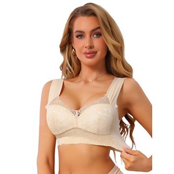 Women's Plunge Lace Wireless Push Up Pullover Bra Full Coverage AntiSagging Wide Strap Everyday Bras