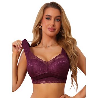 Women's Plunge Lace Wireless Push Up Pullover Bra Full Coverage AntiSagging Wide Strap Everyday Bras