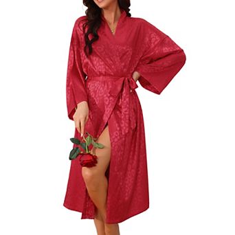 Womens Silky Satin Robes Lightweight Jacquard Full Length Bathrobe Sleepwear Bridal Dressing Gown