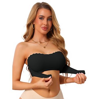 Women's Front Closure Push Up Strapless Bandeau Non-Slip Wavy Edge Backless Wirefree Tube Bra