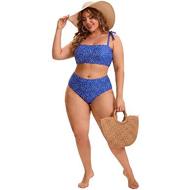 Women's Plus Size Two Piece Bikini Drawstring Bathing Suit High Waisted Tummy Control Swimsuit Set