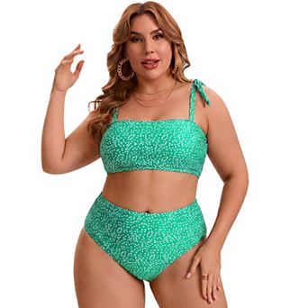 Women's Plus Size Two Piece Bikini Drawstring Bathing Suit High Waisted Tummy Control Swimsuit Set