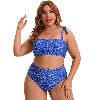 Women's Plus Size Two Piece Bikini Drawstring Bathing Suit High Waisted Tummy Control Swimsuit Set