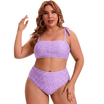 Women's Plus Size Two Piece Bikini Drawstring Bathing Suit High Waisted Tummy Control Swimsuit Set